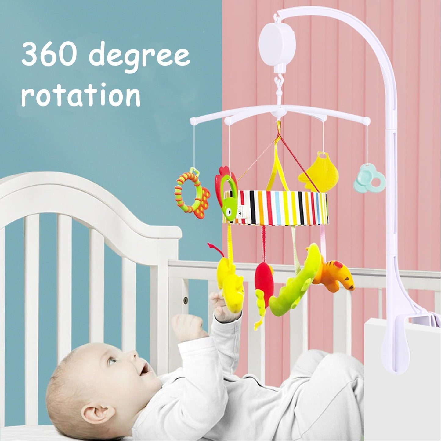 26inch White Baby Crib Mobile Music Box Bed Bell Toy Holder Arm Bracket Nut Screw Music Box Holder Set Parts for Baby Bed Perambulator (Without Dolls)