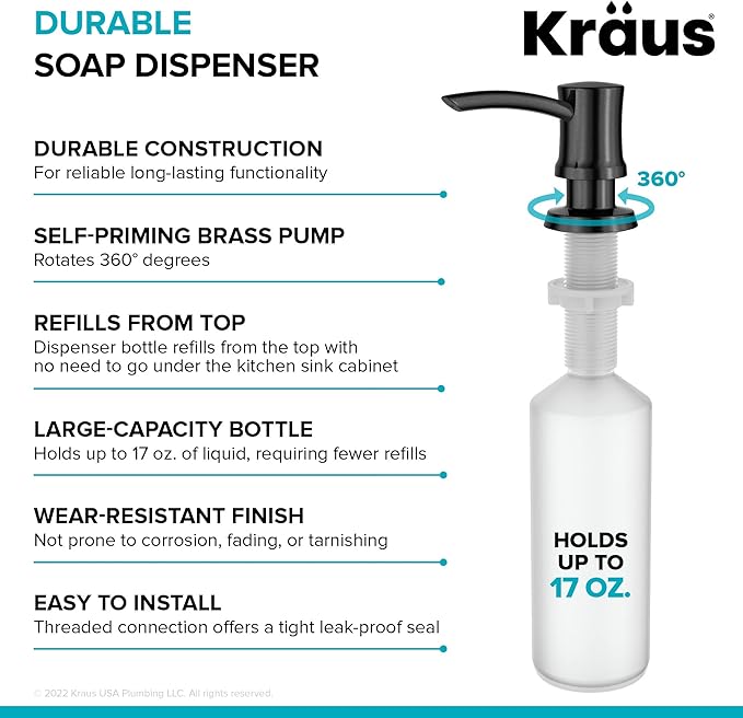 KRAUS Kitchen Soap and Lotion Dispenser in Spot-Free Black Stainless Steel, KSD-54SFSB