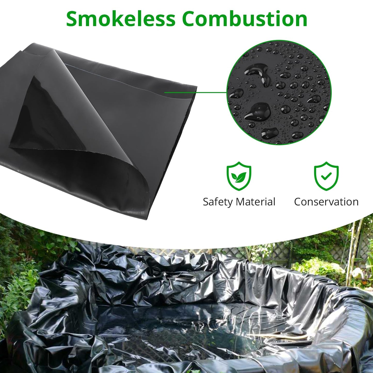 Garvee 12X15FT 45 Mil EPDM Pond Liner - Durable Fish-Safe Rubber Liner for Outdoor Ponds, Waterfalls, Koi Ponds and Landscaping, Puncture Resistant, UV Proof, Flexible Heavy-Duty Water Barrier