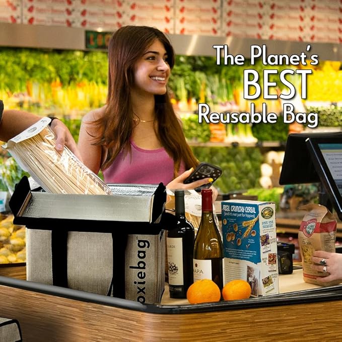Reusable Grocery Bags (3-Pack) – Durable Reusable Shopping Bags Boxes. Insulate, Stand Up, Stay Open, Fold Flat – Large Tote Bag with Long Handles & Reinforced Bottom. 2 Year Warranty.