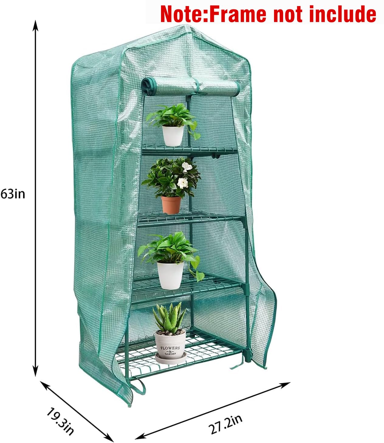 Sfcddtlg 4 Tier Greenhouse Replacement Cover with Roll-Up Zipper Door-PE Plant Greenhouse Cover for Indoor Outdoors Gardening Plants Cold Frost Protection Wind Rain Proof (Frame NOT Include)