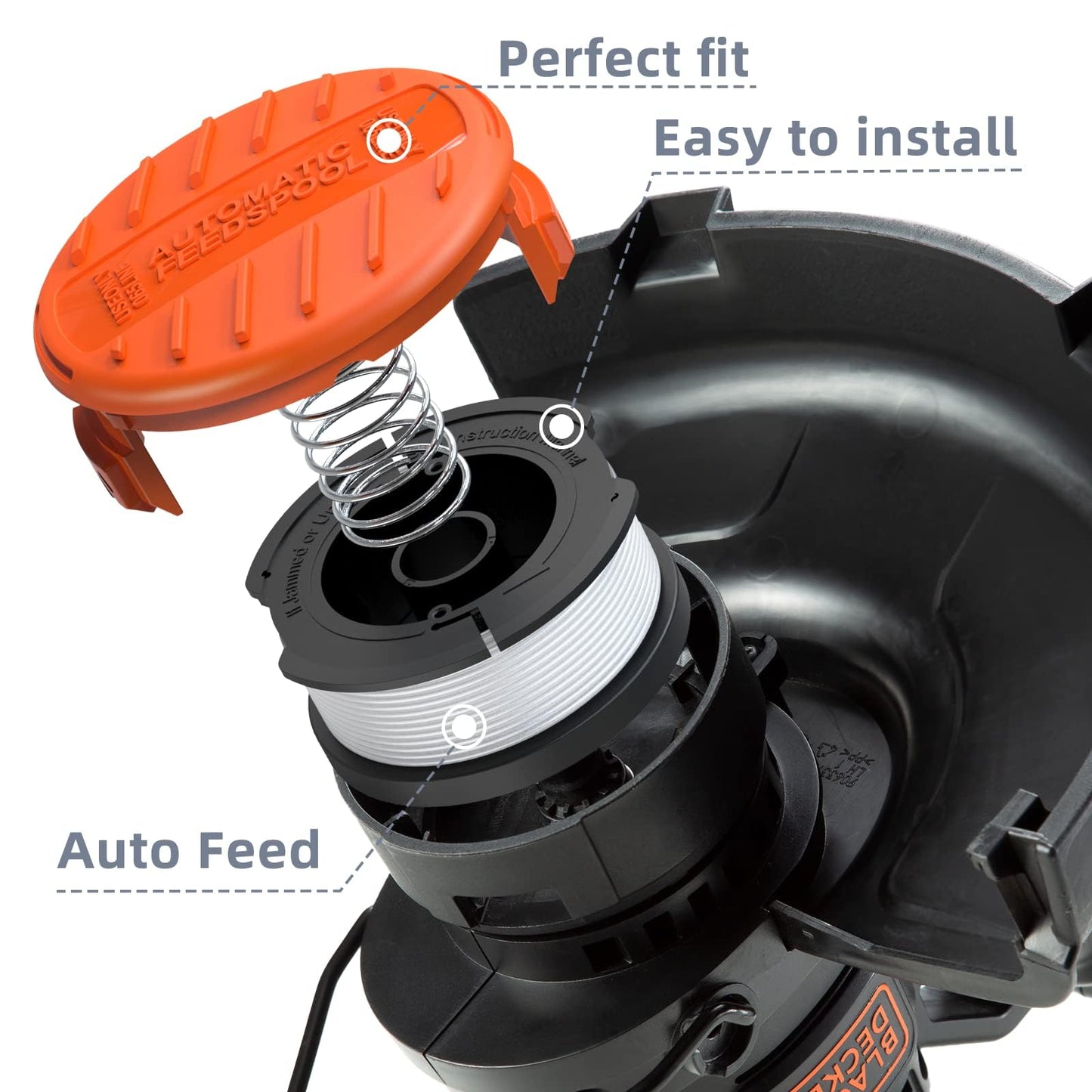 10 Pack Weed Eater String Compatible with Black+Decker, AF-100 0.065" Weed Wacker String Refill 240ft Automatic Feed String Trimmer Replacement Spool Line for Black&Decker(8 Spool+2 Cap+2 Spring)