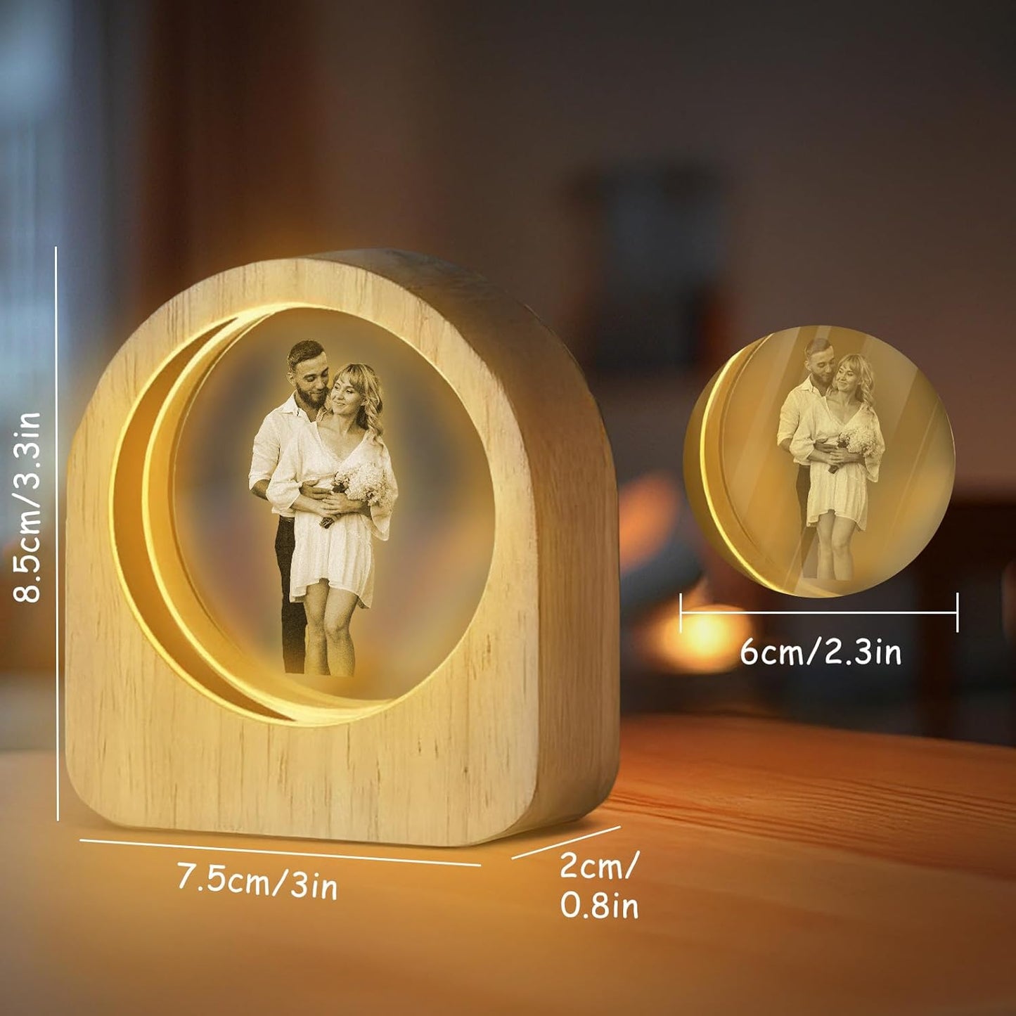 Custom 3D Crystal Photo Night Light – Personalized Glass Photo Ball with Customized 3D Picture Engraving, LED Light Wood Base, Unique Custom Gifts for Family, Pets, Birthday, Valentine's Day (Style 2)