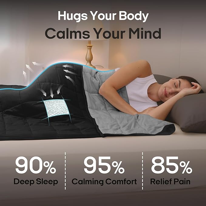 ZonLi Weighted Blanket (48''x72'', 15lbs, Grey/Black), Cooling Weighted Blankets for Adults, High Breathability Heavy Blanket, Soft Material with Premium Glass Beads