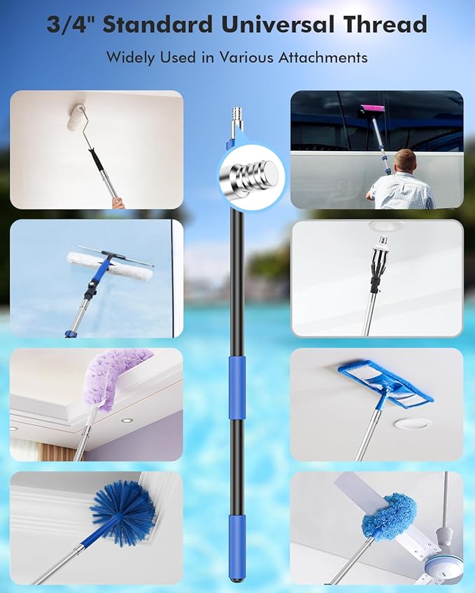 Pool Pole Telescopic 20FT Heavy Duty Upgraded Aluminum, 20 Ft Extension/Extendable Telescoping Tool for Above Ground/Inground Swimming Cleaning Supplies Accessories, Leaf Skimmer/Brush/Net/Vacuum/Mesh