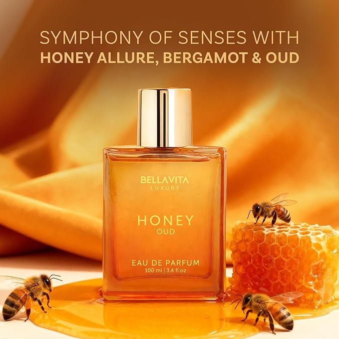 BellaVita Luxury Honey Oud Eau de Parfum (3.4 fl. oz.) | Patchouli, Vanilla, Bergamot, Floral & Spicy + Made with Clean & Vegan Essentials Oils + Cruelty Free | Long-Lasting Unisex Fragrance