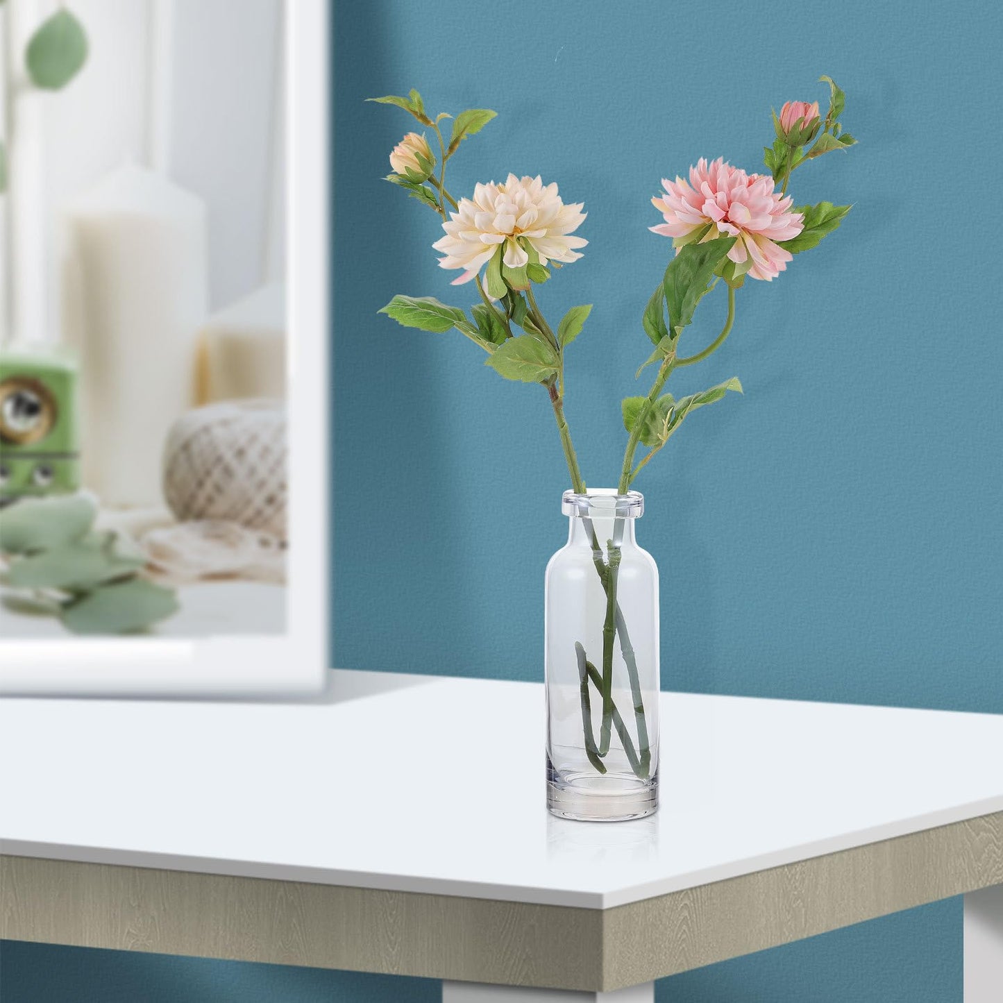 OSALADI Hydroponic Plants Vase Glass Terrarium Small Mouth Ocean Blue Desktop Vase for Home Decoration and Indoor Plant Display