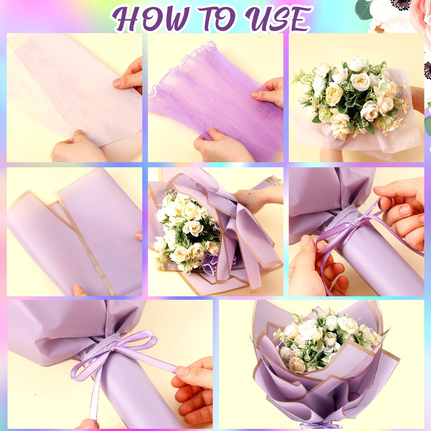 Trandraft 368 Pcs Wedding Birthday Anniversary Flower Bouquet Wrapping Paper Kit Flower Bouquet Accessories Flowers Supplies, 3D Butterfly Pin Ribbon Bow for Florist DIY Craft(Fresh,Lovely Color)