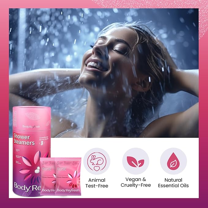 Shower Steamers Aromatherapy - Birthday Gifts for Women Mom, 8 Pack Shower Bombs with Rose Essential Oil, Relaxation Spa Gifts, White Elephant Christmas Gifts, Stocking Stuffers for Adults, Teen