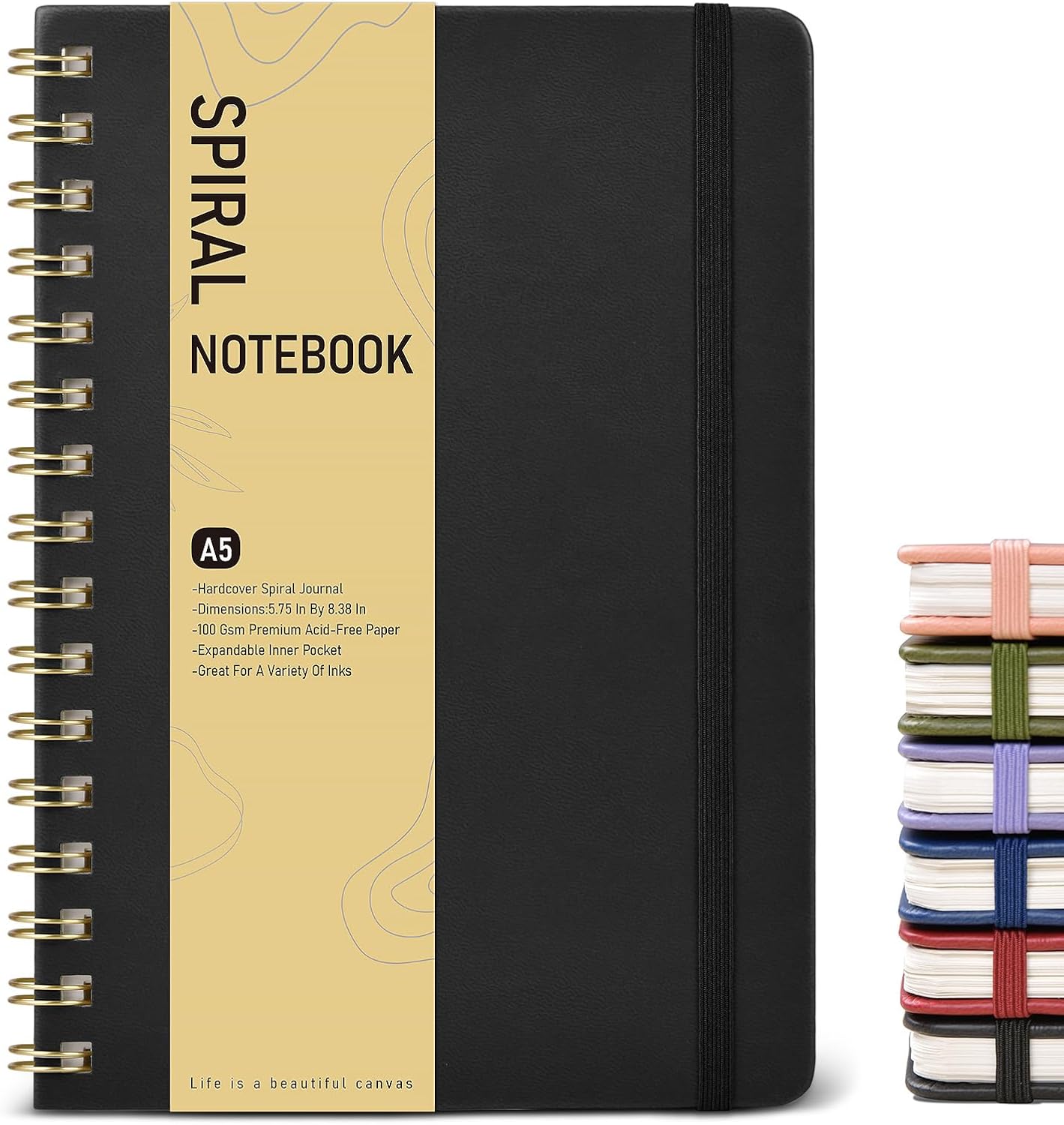 Dotted Spiral Journal Notebook, A5 Hardcover Spiral Journals for Women Men, 100 GSM Dot Grid Paper Notebooks, 150 Pages Spiral Bullet Dotted Notebook for Writing Note Taking 5.75" x 8.38" Black