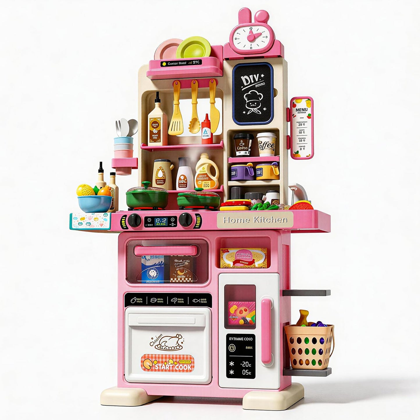 33.8IN - 70PCS Kids Kitchen Playset with Sound & Light - Cooking Stove with Steam, Play Sink and Toy Kitchen Accessories - Pretend Kitchen Play Food Toys for Kids Boys Girls - Toddler Play Kitchen Set