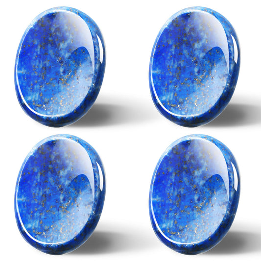 Roowest 4 Pcs Thumb Worry Stone for Anxiety Natural Crystal Healing Stone Chakras Amethyst Tiger Eye Quartz Pocket Hug Gift for Office Stress Meditation(Lapis Lazuli,Oval)