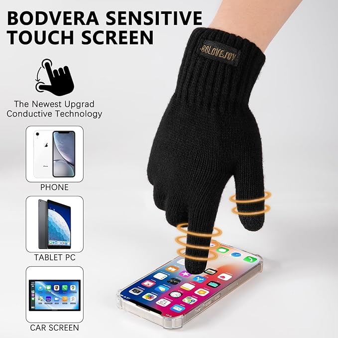 Winter Wool Gloves for Men Warm Knitted Touchscreen Cold Weather Gloves for Running Driving