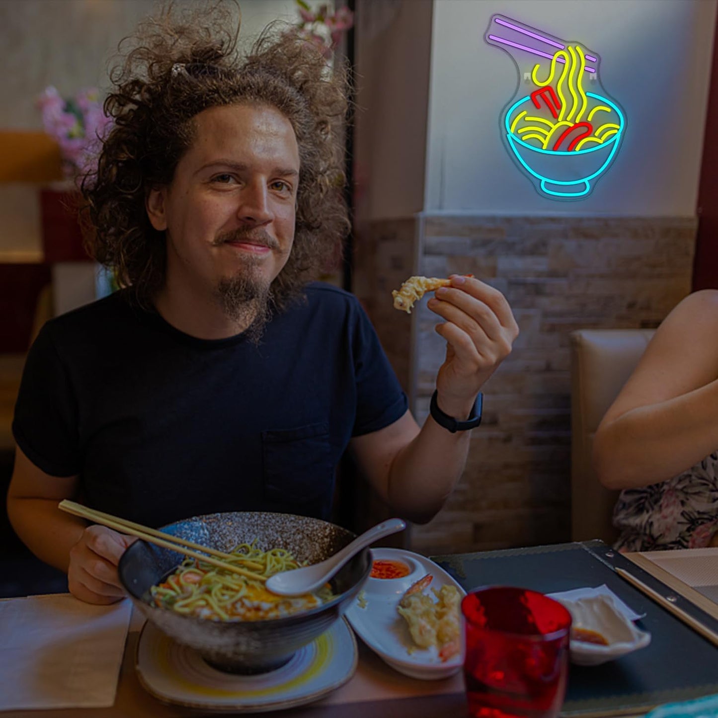 NOSUN Ramen Neon Sign Noodle Neon Signs for Wall Decor Ramen Neon Light Sign Noodle Light Up Sign for Kitchen Restaurants Fast Food Powered by USB Multi Colored Lights for Restaurant Ramen Shop Window