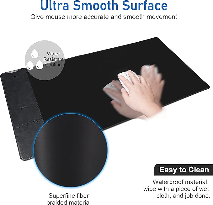 Mouse Pad with Wireless Charging, Gaming Mousepad, 31.5"x15.7" Extra Large Desk Mat XXL, Non-Slip Rubber Base, Waterproof Computer Keyboard Pad for Gaming, Home, Office, Black Desk Pad