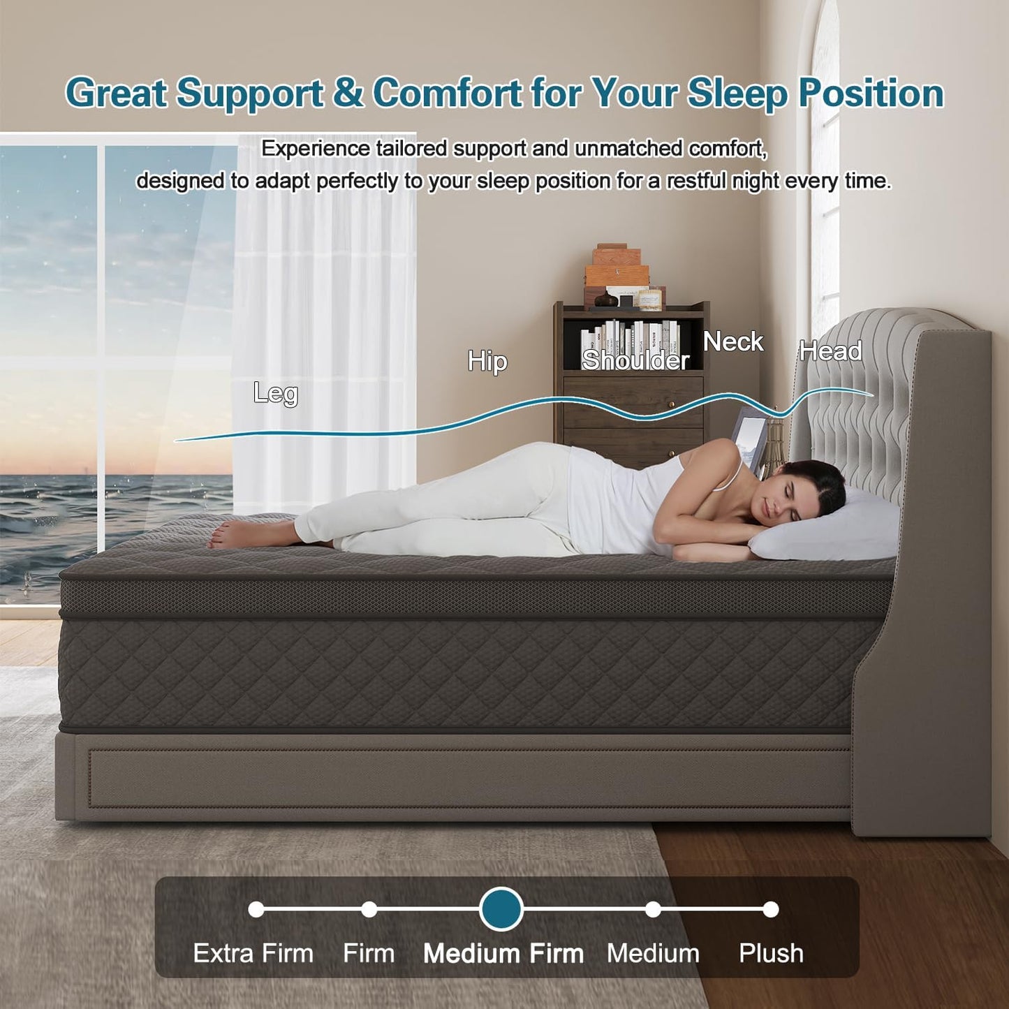 Twin Mattress, 14 Inch Hybrid Mattresses Grey Euro Top Medium Firm for Back & Lumbar Support, 100 Night Trial, Individual Pocket Spring Bed for Motion Isolation & Pressure Relief