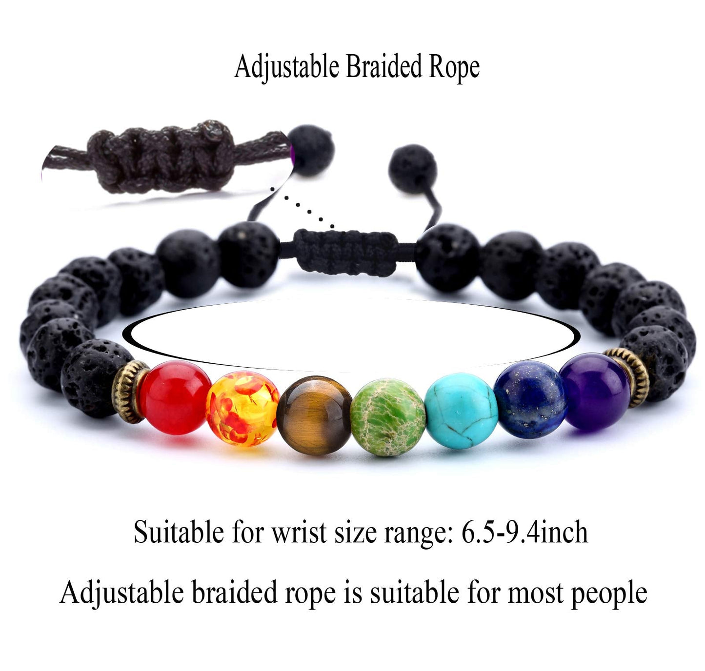 Hamoery Men Women 8mm Lava Rock Beads Chakra Bracelet Braided Rope Natural Stone Yoga Bracelet Bangle(Lava Chakra)