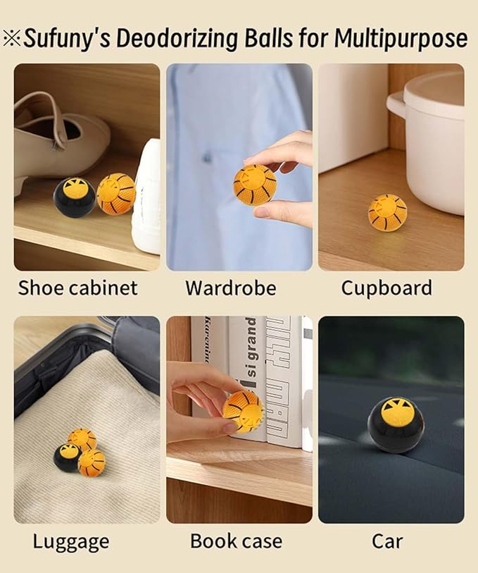 Shoe Deodorizer Odor Eliminator Ball -Sneaker Deodorizers balls Car Air Fresheners Odor Eaters for Shoes, Gym Bags, Closet and Locker 6 Pack (Fresh Linen)