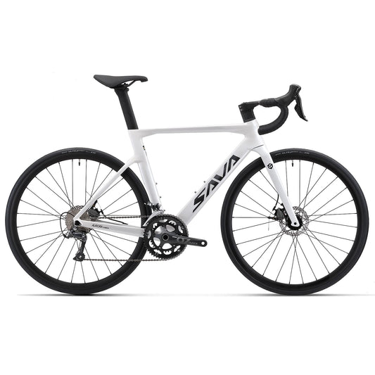 SAVADECK Carbon Disc Road Bike, Integrated Design Racing Bicycle Carbon Frame Carbon Fork with Shimano SORA R3000 Derailleur System 18 Speed Disc Brake Road Bike for Men or Women(White,54cm)