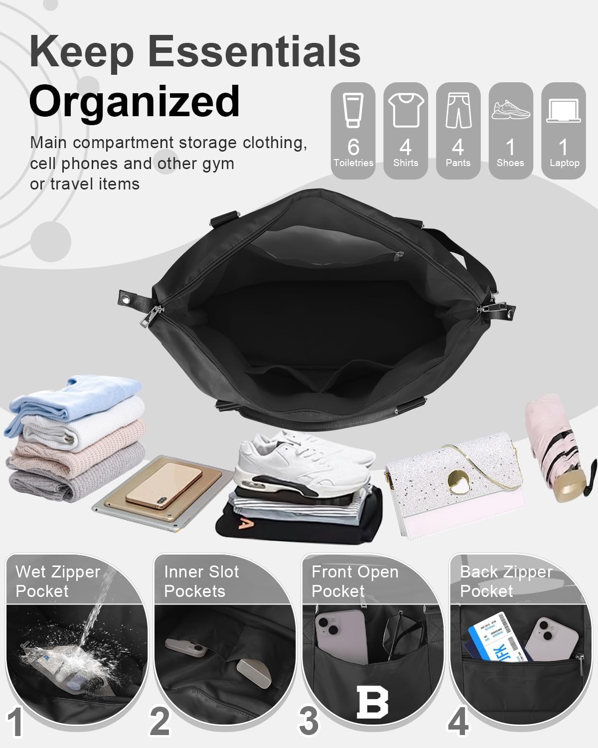 Initial Travel Duffel Bag Sports Gym Bag for Boys Teen Birthday Gifts,Black Personalized Weekender Bag Carry On Tote Bags for Men,Waterproof Overnight Luggage Bag Airplane Travel Essentials(Letter B)