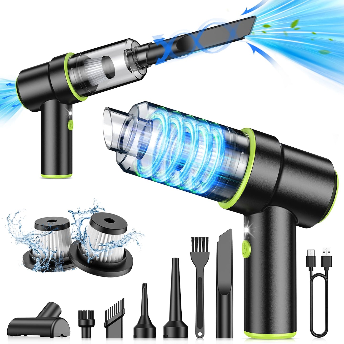 CODN Handheld Car Vacuum Portable Cordless, 2 in 1 Handheld Vacuum Cleaner 12000PA Air Duster with Multi-Nozzles and LED Light,