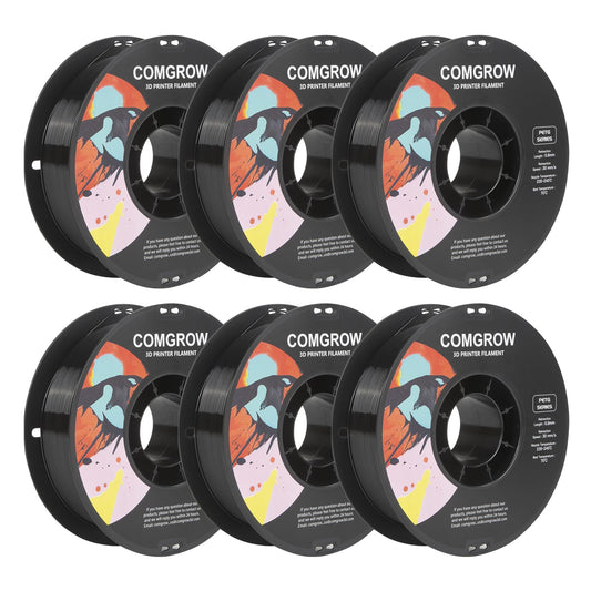 Comgrow PETG 3D Printer Filament 1.75mm, High Precision and Tough 3D Printer Filament 6 Rolls*1kg, Dimensional Accuracy +/- 0.02