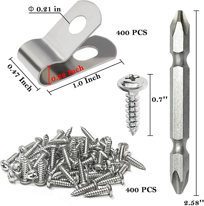 BESTEEL Upgraded 400 Pcs T304 Stainless Steel Wire Clips Cord Clamp Agricultural Fencing Fence Wire Clamps for 4, 6, 8, and 10-16 Gauge Wire Fencing Livestock Fencing clips for Wood, Metal or Vinyl