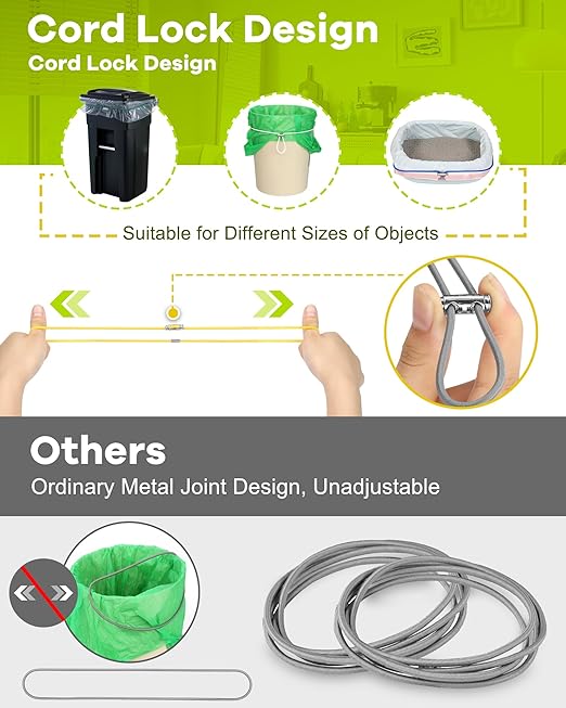 Garbage Can Bands Cord Lord Design Adjustable Large Trash Can Rubber Bands Fits 8-33 Gallon Trash Cans Multifunction Bands Litter Box Bands for Kitchen Tables Picnic Party (Black,White,Grey)