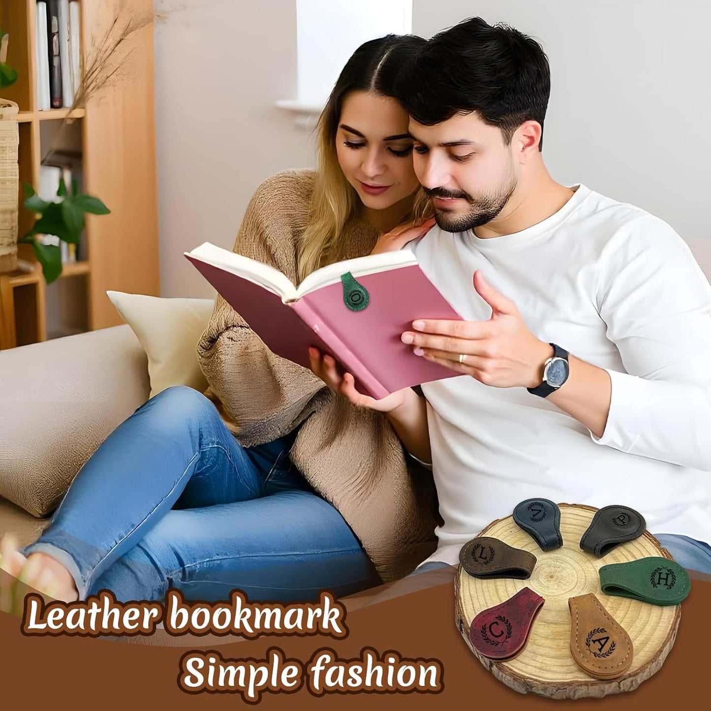 Personalized Magnetic Leather Bookmark - 26 Letters Vintage Engraved Book Marks,Custom Bookmark with Initial,Bookmarks for Women,Reading,Book Lovers (Black, P)