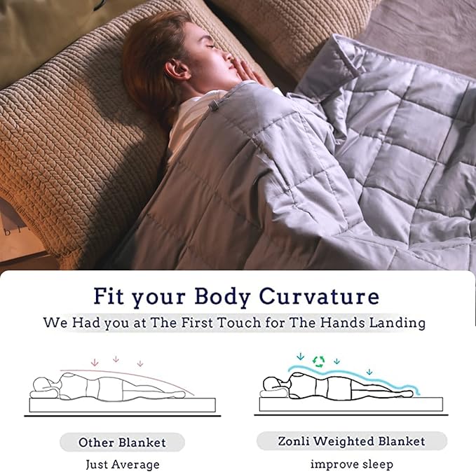 ZonLi Weighted Blanket for Adults (100% Cotton, 60"x80", 20lbs, Queen Size Light Grey) High Breathability Heavy Blanket, Soft Material with Premium Glass Beads, All-Season, Easy Care