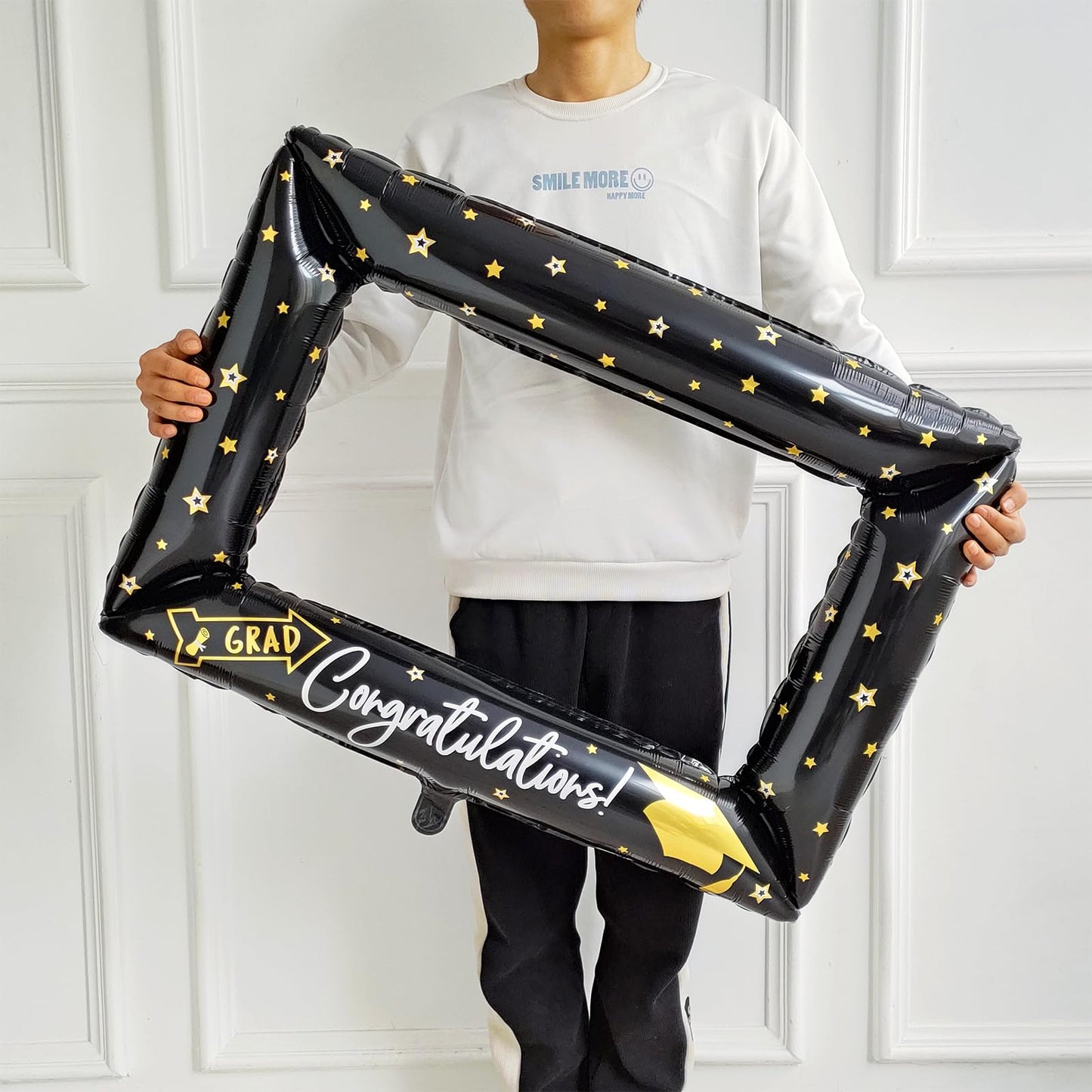 135Pcs Black Gold White Graduation Balloon Garland Arch Kit,with Explosion Star,Diploma,Trophy,Grad Hat,Photo Frame Foil Balloons for Congrats Class of 2026 Graduates Celebrations Party Decoration