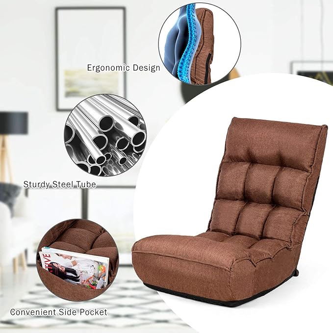 DORTALA Foldable Floor Chair for Adults, Memory Foam Floor Gaming Chair w/ 5-Position Adjustable Head and Back Support, Ergonomic Banana Chair for Bedroom, Living Room, Coffee