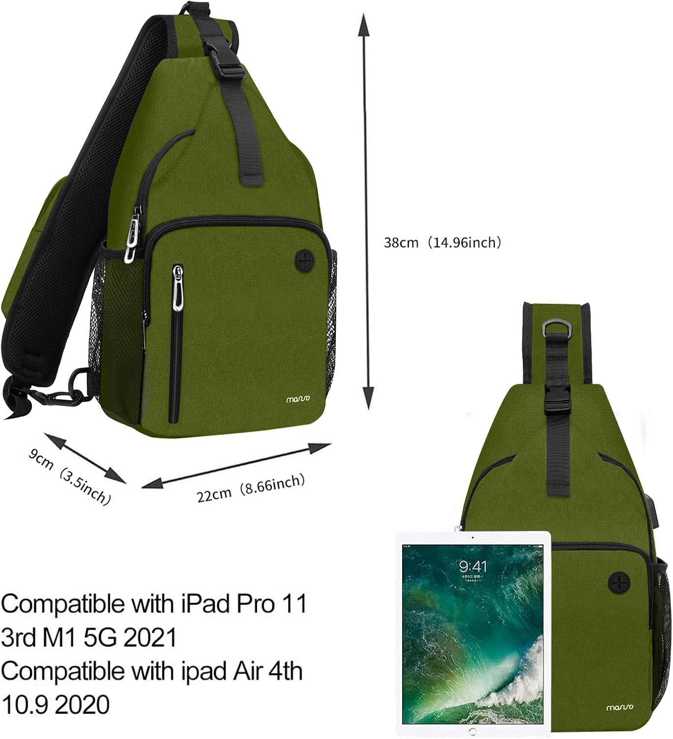 MOSISO Sling Backpack Bag, Crossbody Shoulder Bag Travel Hiking Daypack Chest Bag with Front Square Pocket&USB Charging Port