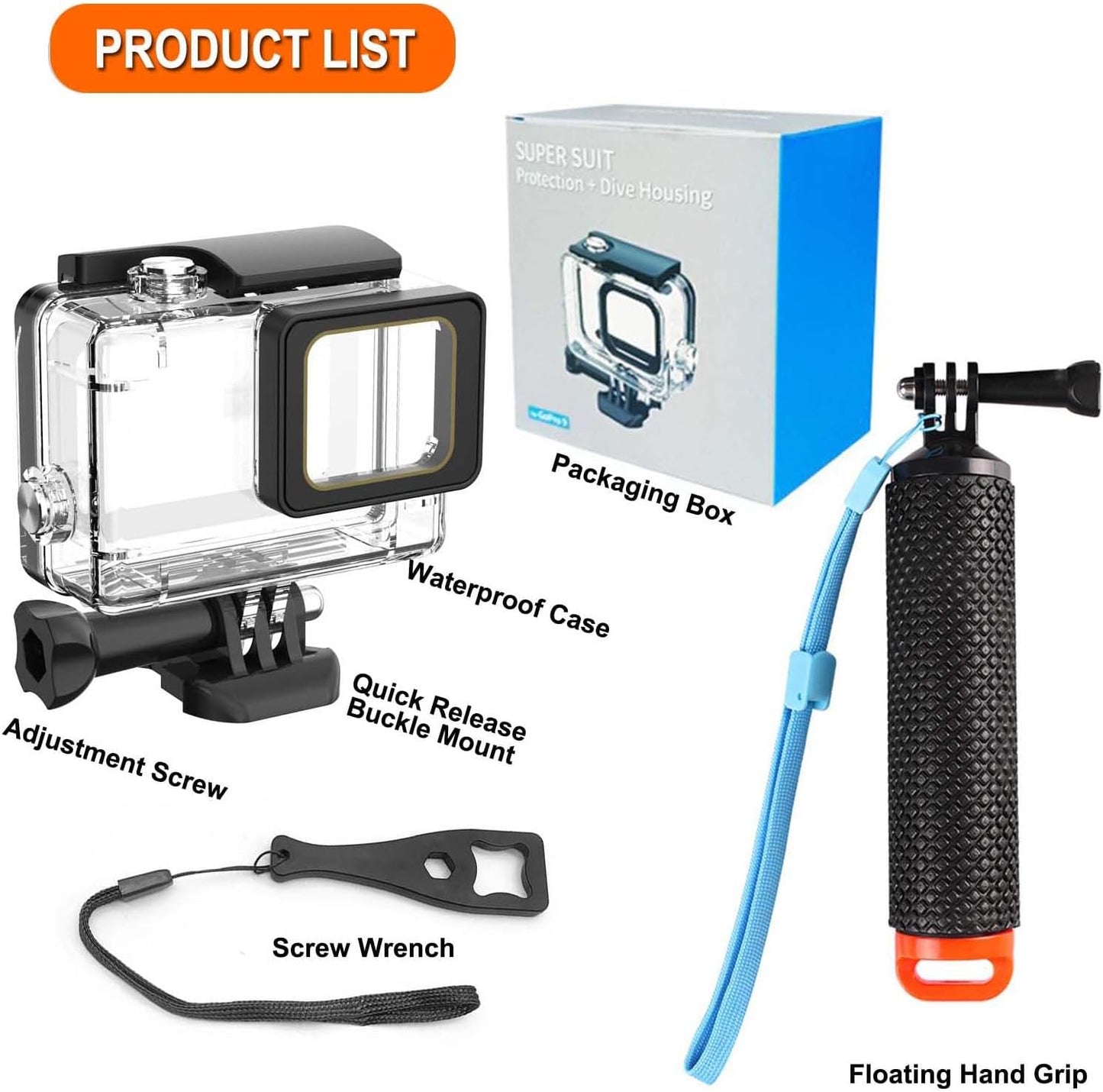 Compatible for Go Pro Hero 4K (13 Mini) Black Waterproof Housing Case 60M/196FT Protective Underwater Diving Case Shell with Cameras Handle Mount Accessories Kit