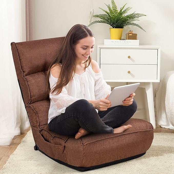 DORTALA Foldable Floor Chair for Adults, Memory Foam Floor Gaming Chair w/ 5-Position Adjustable Head and Back Support, Ergonomic Banana Chair for Bedroom, Living Room, Coffee