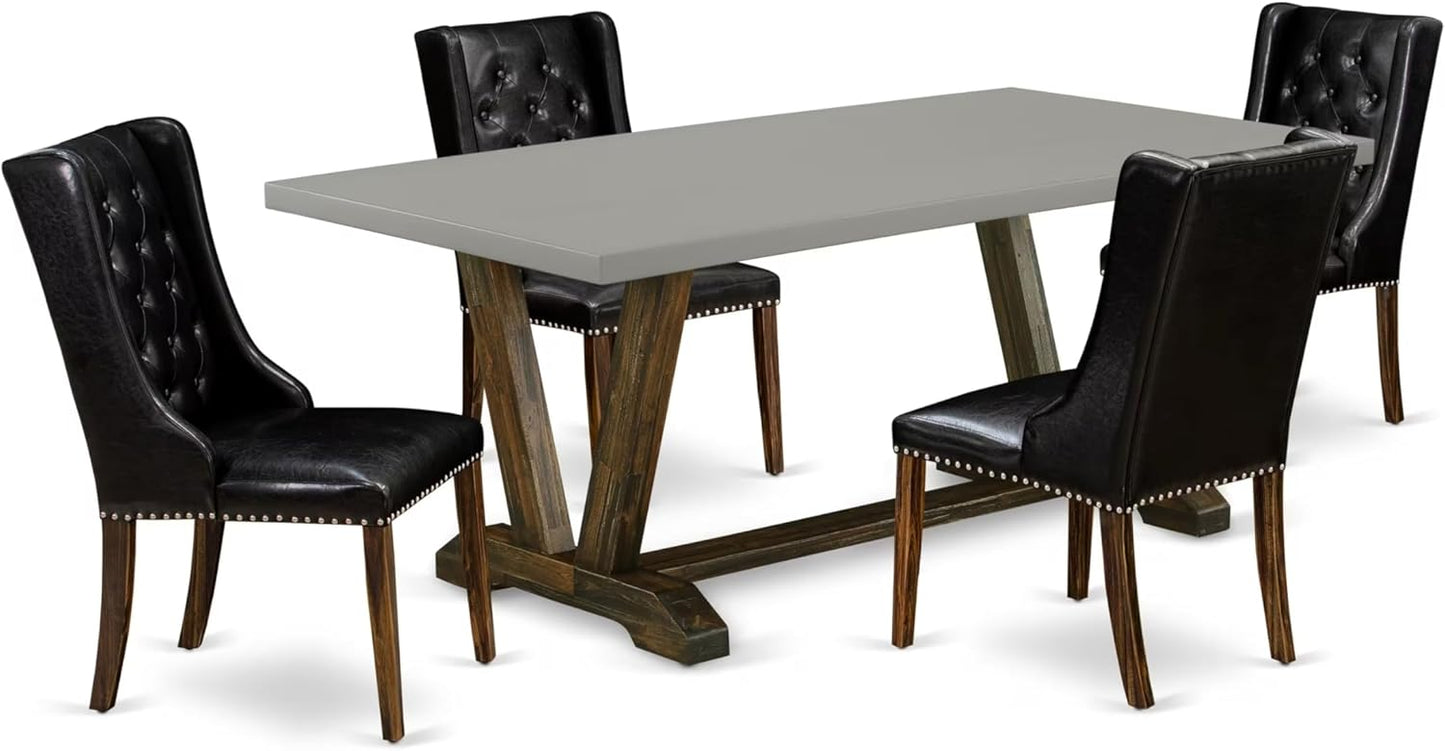 East West Furniture V797FO749-5 5 Piece Dining Room Furniture Set Includes a Rectangle Dining Table with V-Legs and 4 Black Faux Leather Upholstered Chairs, 40x72 Inch, Multi-Color