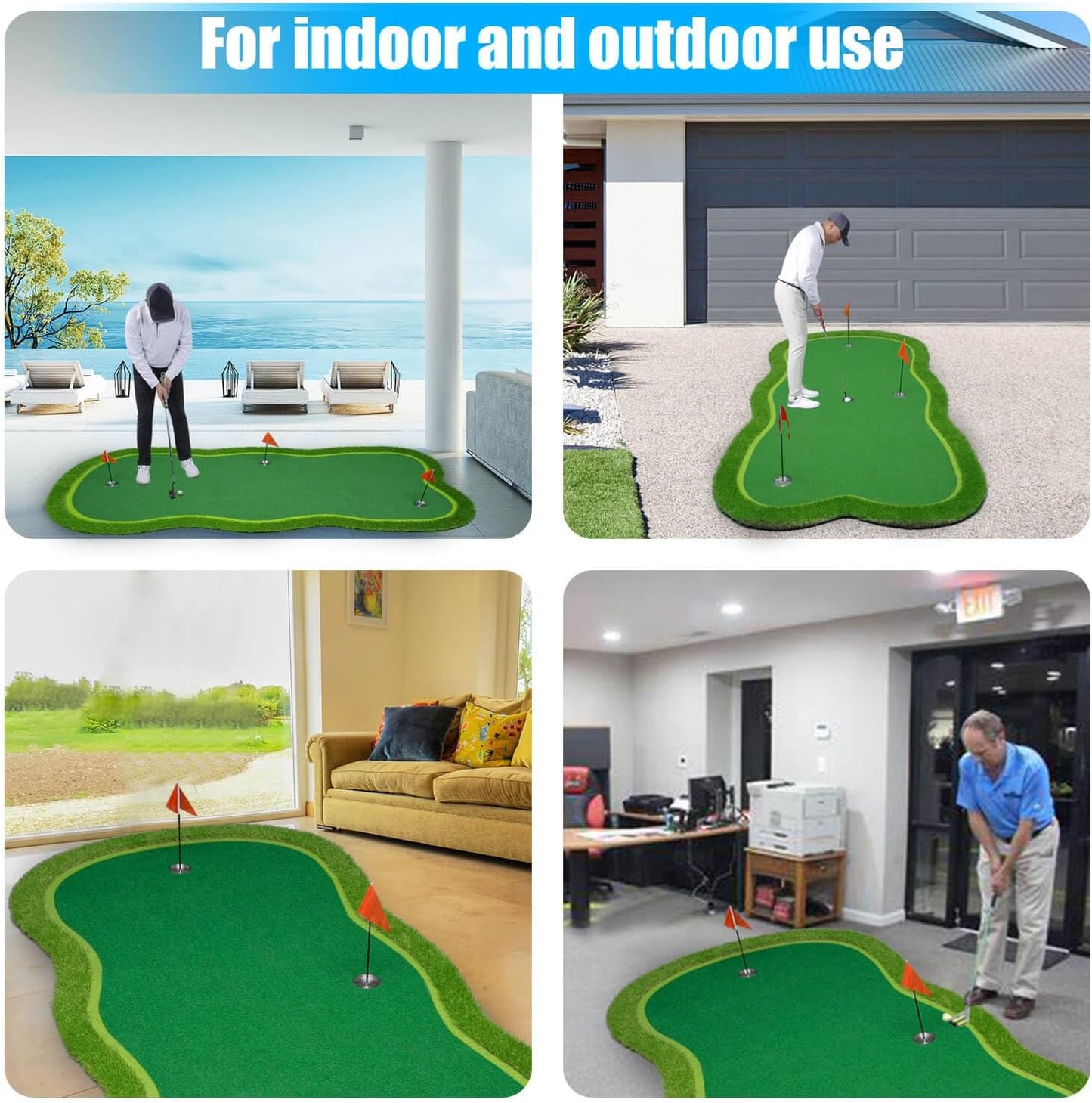 Golf Putting Green/Mat-Golf Training Mat- Professional Golf Practice Mat- Green Long Challenging Putter for Indoor/Outdoor
