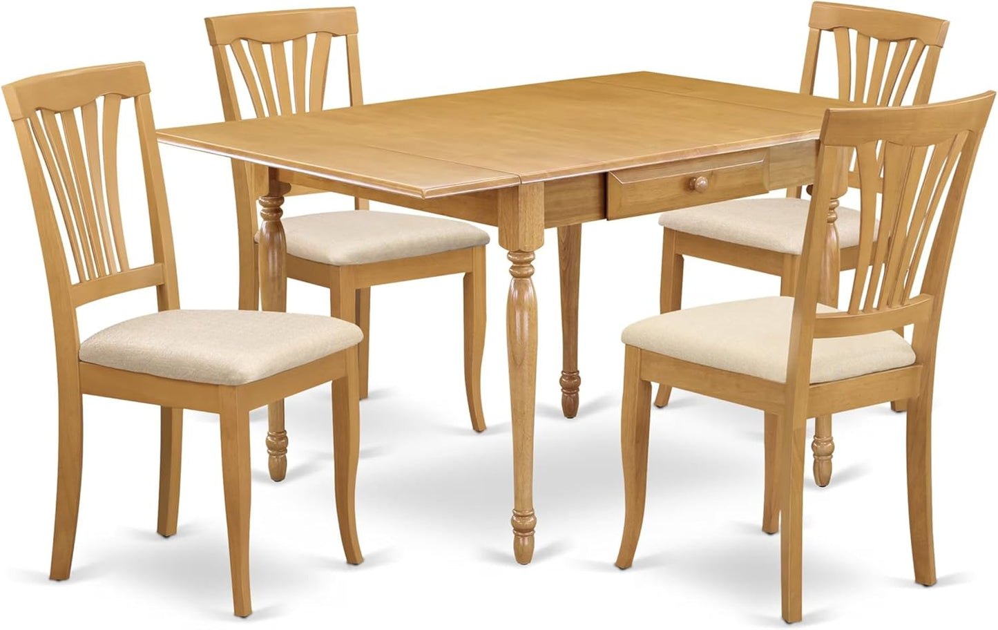 East West Furniture MZAV5-OAK-C 5 Piece Dinette Set for 4 Includes a Rectangle Dining Room Table with Dropleaf and 4 Linen Fabric Kitchen Dining Chairs, 36x54 Inch, Oak