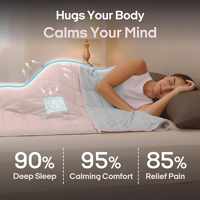 ZonLi Weighted Blanket for Adults(60"x80",20lbs, Pink/Light Grey) Queen Size High Breathability Cooling Heavy Blanket, Soft Material with Premium Glass Beads,All-Season.