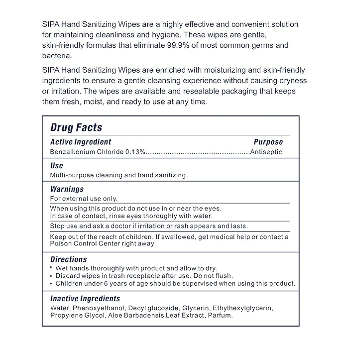 SIPA Hand Sanitizing Wipes 100 WIPES/CANISTER, Soft Textured Wipes, Fresh Scented, (4 CANISTERS)