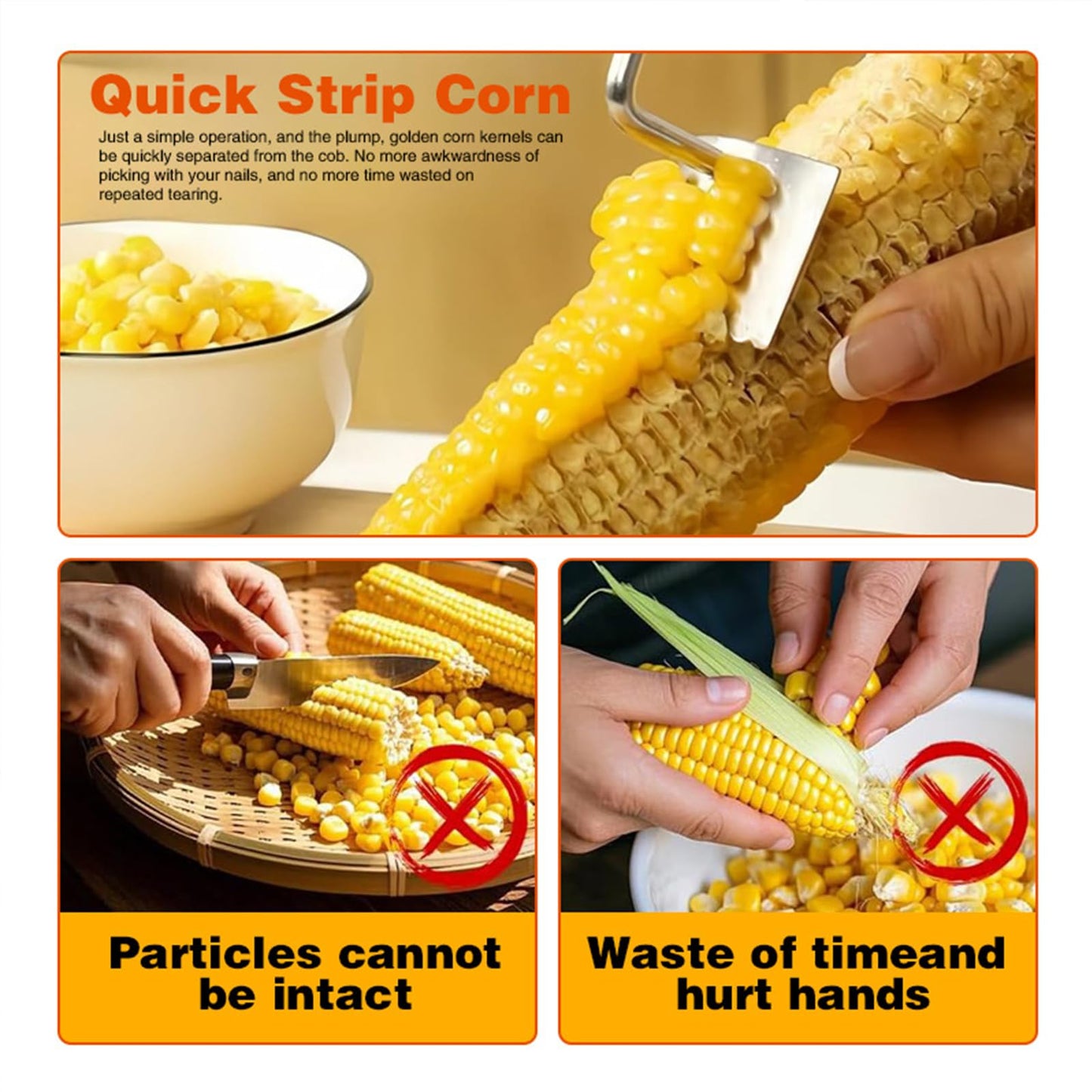 Corn Peeler For Corn On The Cob，2025 Upgrade Sawtooth Corn Cob Stripper Tool ，Ergonomic Design Ideal Tool For Long Handle Stainless Steel Corn On the Cob Stripper Tool (Silver, 1pack)