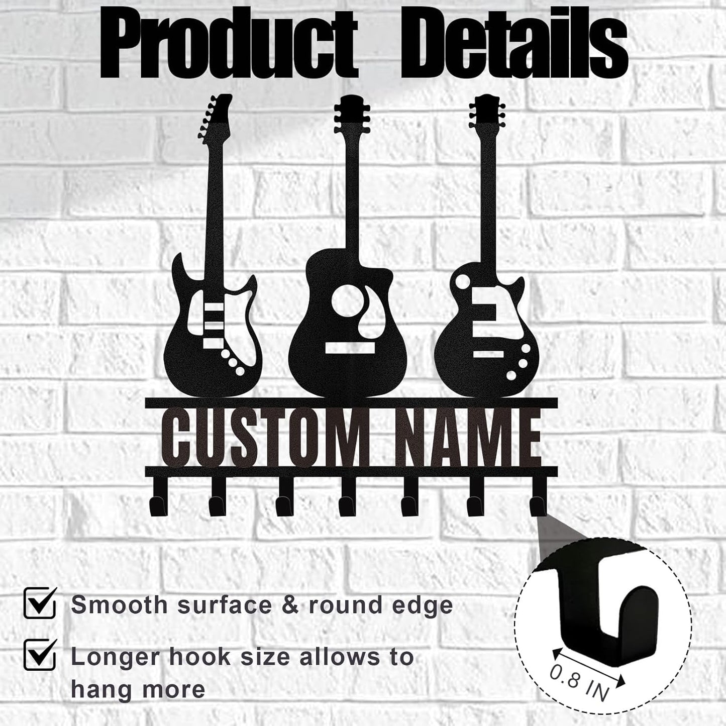 Custom Key Rack Wall Mount - Music Guitar Metal Coat Hooks for Wall, Coat Rack Organizer, Key Hanger Wall Art Decor, Key Rack Storage for Living Room Entryway Doorway Office, Home Decor Gift