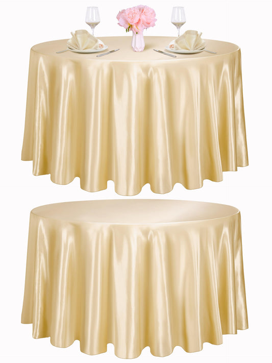 TURSTIN 2 Pieces Round Satin Tablecloth 120 Inches Overlay Table Cover Smooth Fabric Table Decor Bright Silk Tablecloth for Holiday Dinner Wedding Banquet Decoration (Champagne)