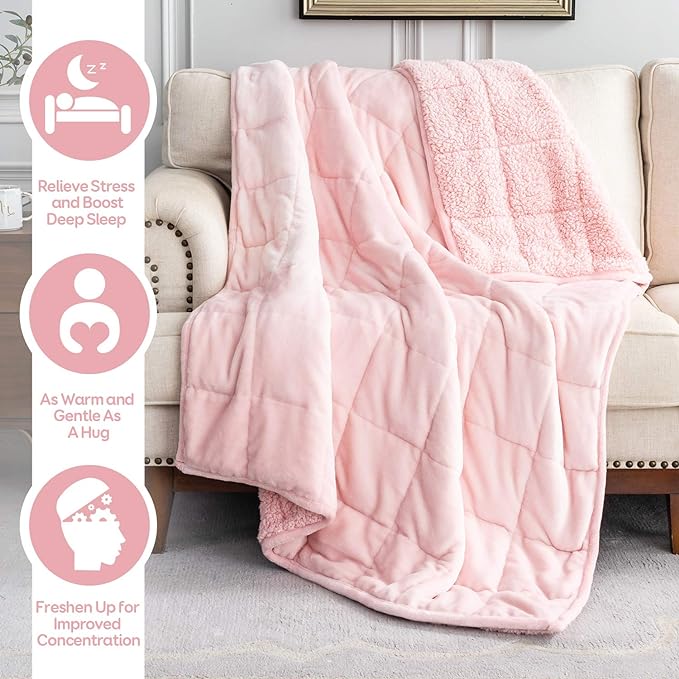 Cottonblue Sherpa Fleece Weighted Blanket 20lbs for Adults, Fluffy Cozy Plush Blanket 20 pounds, Queen Size Weighted Blankets 60”x80”, Warm and Cozy Hug Blanket for Queen/King Size Bed, Blush Pink