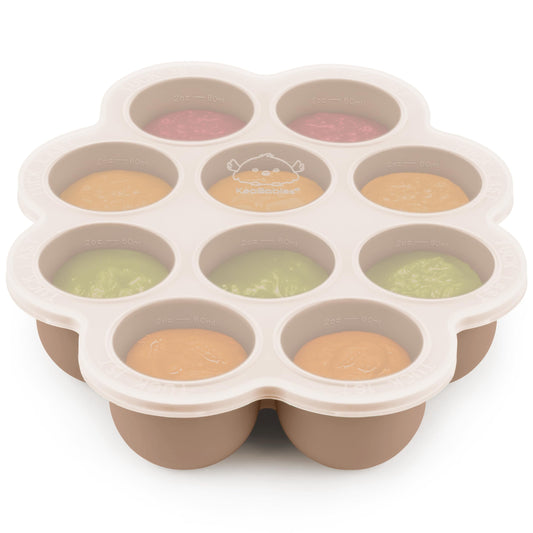 KeaBabies Silicone Food Freezer Trays with Lid, 2oz x 10 Pods Baby Food Storage Containers, Easy Puree Meal Prep, Breast Milk Silicone Freezer Molds, Dishwasher, Microwave Safe, BPA-Free (Chai Latte)