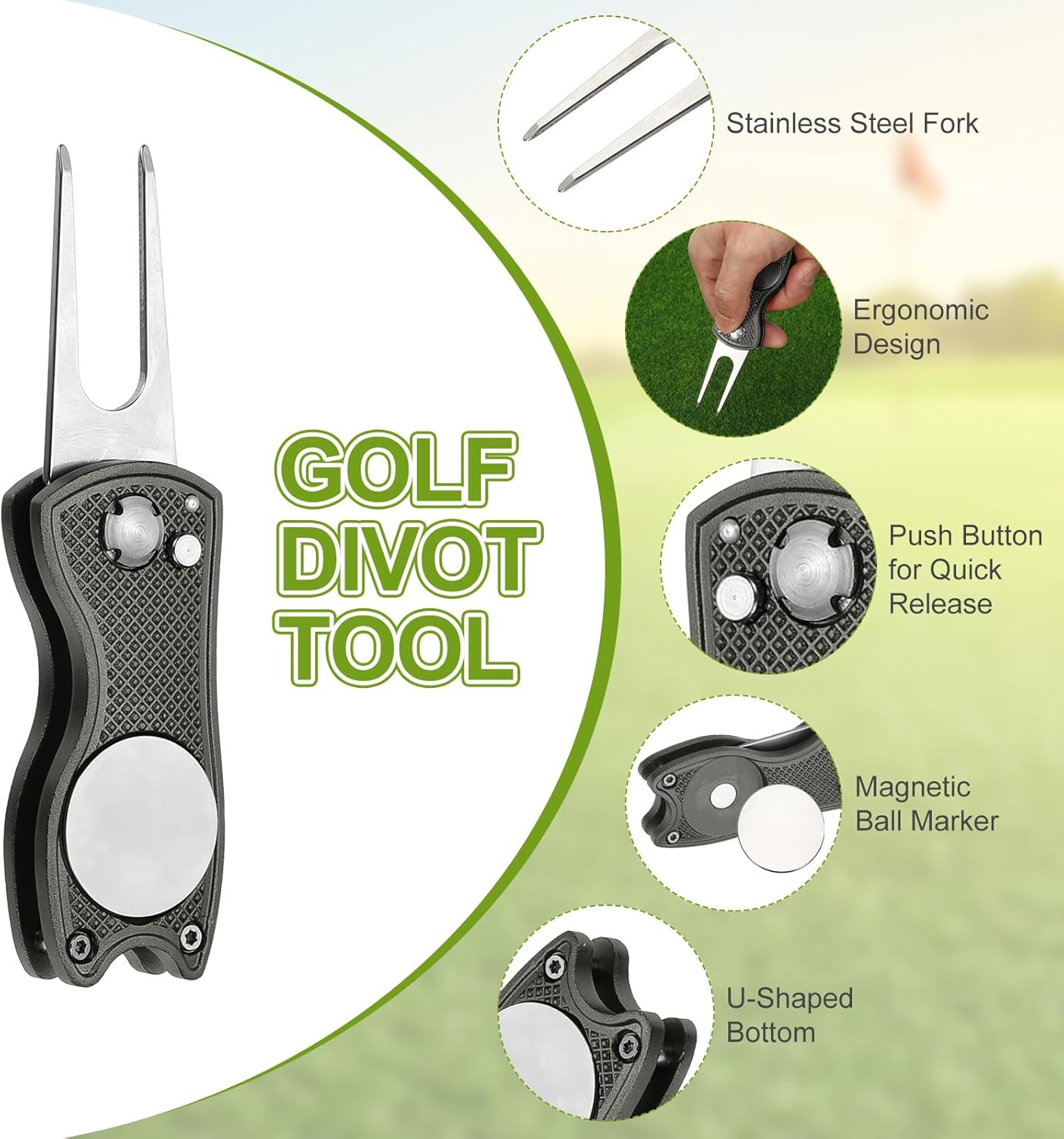 PATIKIL Golf Divot Repair Tool Foldable Metal Golf Green Divot Tool with Magnetic Ball Marker & Stainless Steel Fork