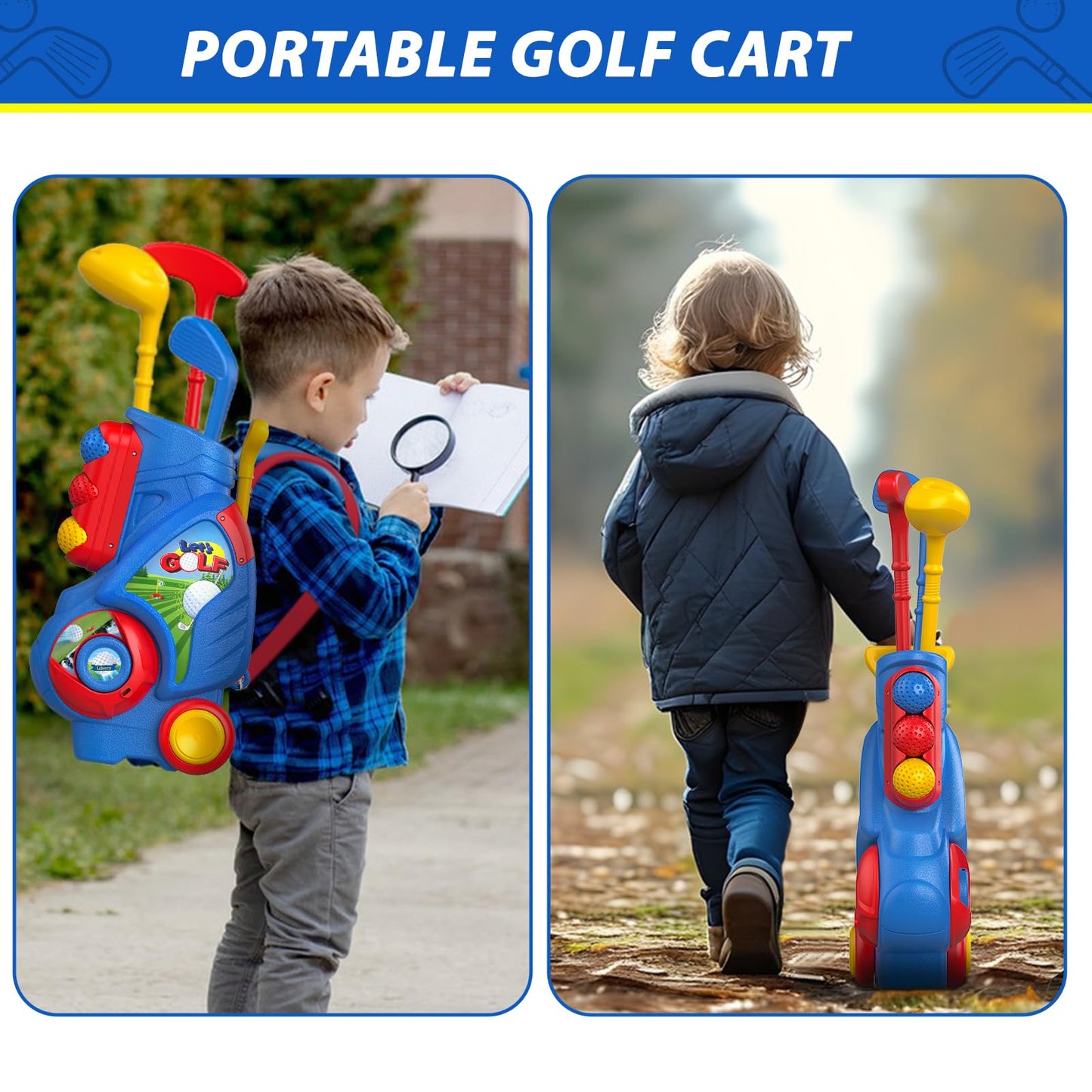 Liberry Toddler Golf Set for 2 3 4 Years Old Boys Girls, Upgraded Kids Golf Clubs Set with Cart, Putting Mat, Outdoor Indoor Sports Toy Birthday Gift, Blue