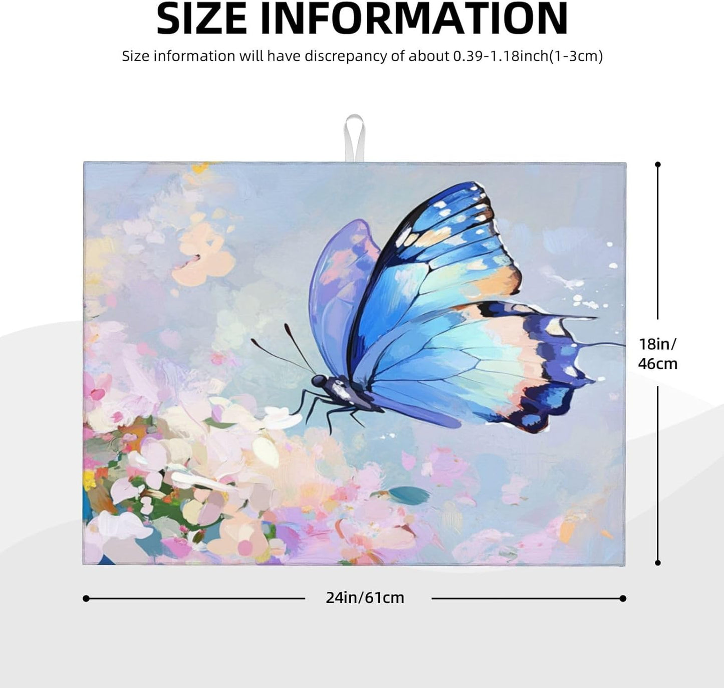 Dish Drying Mat for Kitchen Butterfly Flower Oil Painting Counter Absorbent Dishes Drainer Microfiber Large 18x24 Inch