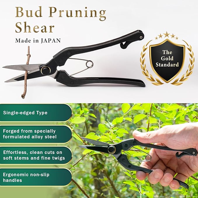 Japanese-Made Bud Cutting Pruning Shears for Gardening, Precision Hand Pruner for Live Branches & Stems, Clean Cut Pruning Scissors for Bonsai, Flowers & Plants (Single-blade)