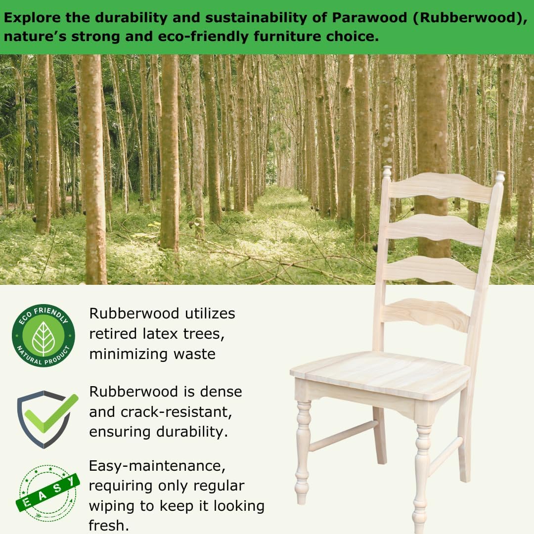 IC International Concepts Set of 2 Maine LadderBack Chairs Dining/Kitchen/Study/Balcony, Solid Wood, Parawood Construction, 20.1"W x 22.6"D x 42.1"H, Ready to Paint or Stain in Any Color, Unfinished